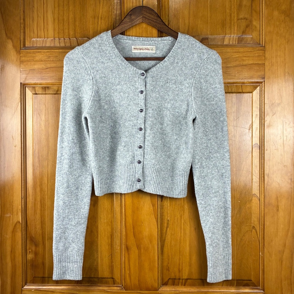 Abercrombie & Fitch Womens Small Grey Cropped Button Front Cardigan Sweater